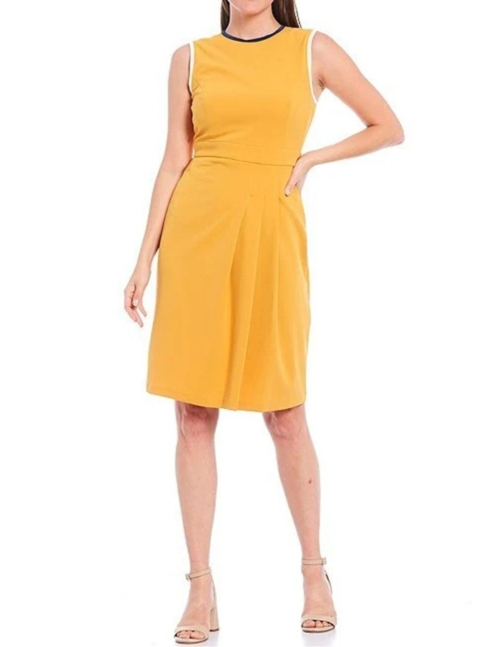 Maggy London Sleeveless Yellow Sheath Dress with Back Zip